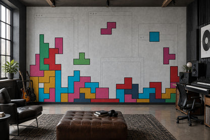 Renkli Tetris Bloklu Poster Duvar Kağıdı Genç Odası