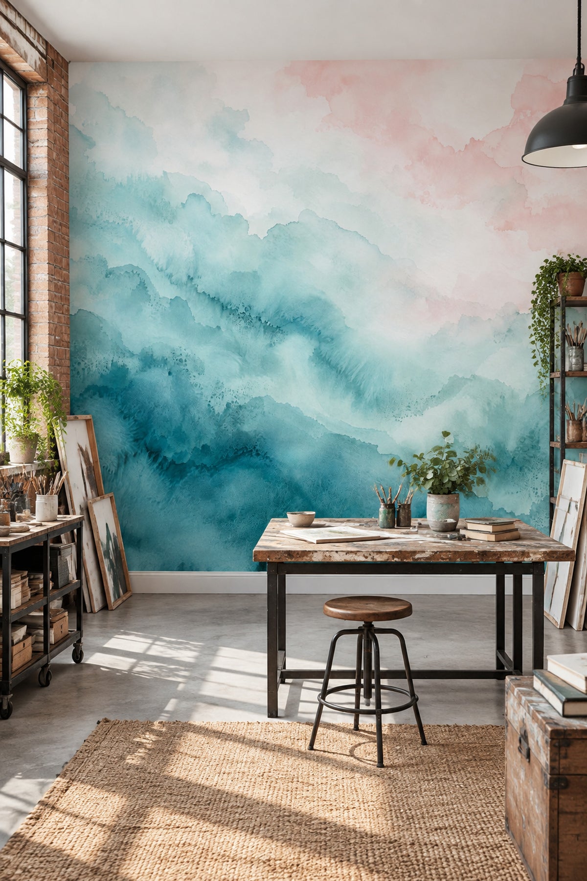 Pastel Suluboya Bulut Desenli Poster Duvar Kağıdı Salon