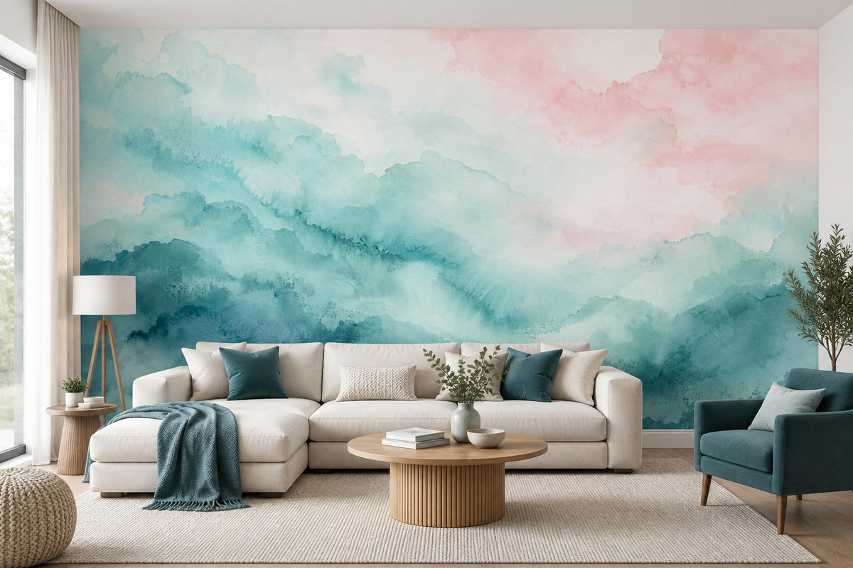 Pastel Suluboya Bulut Desenli Poster Duvar Kağıdı Salon