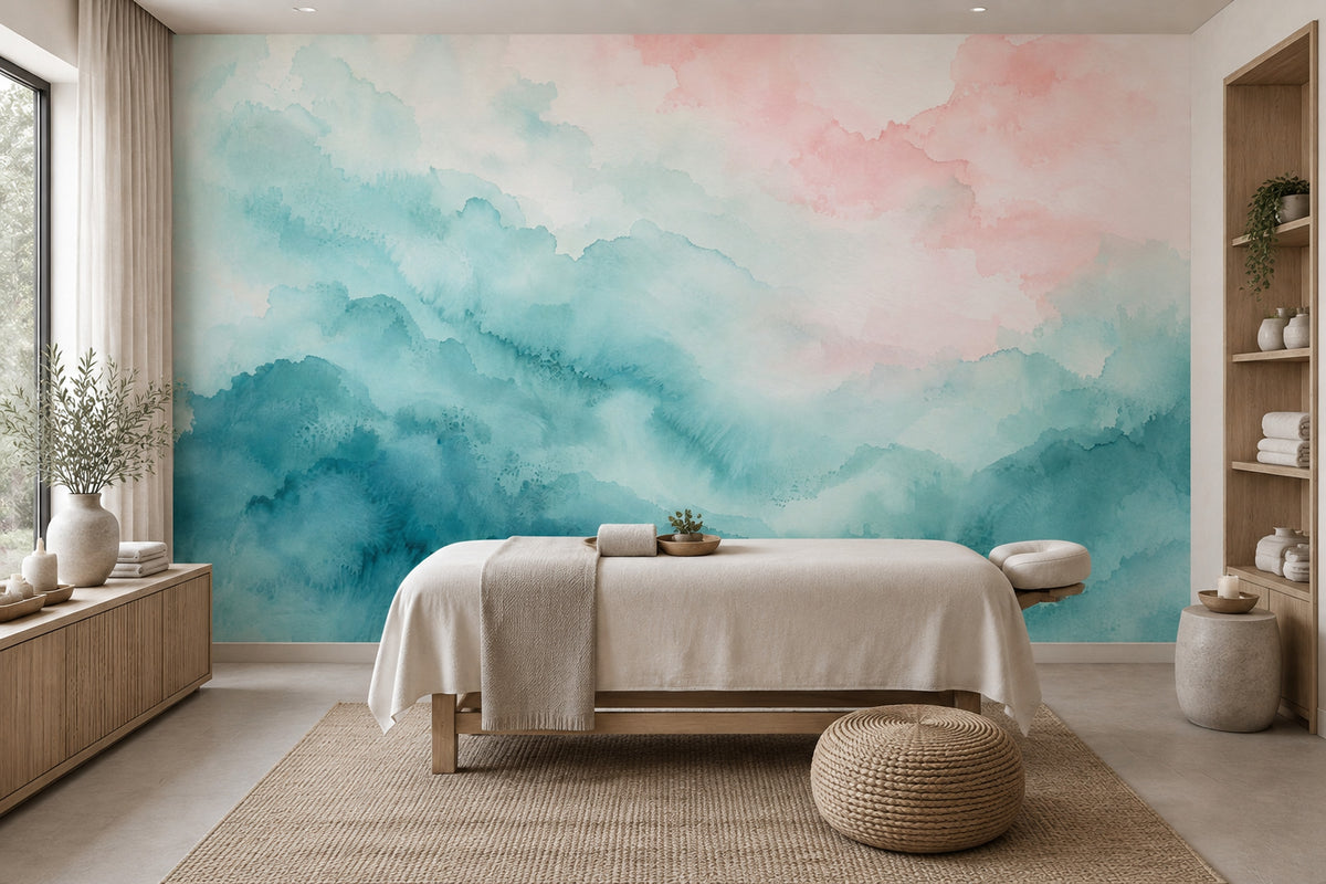 Pastel Suluboya Bulut Desenli Poster Duvar Kağıdı Salon