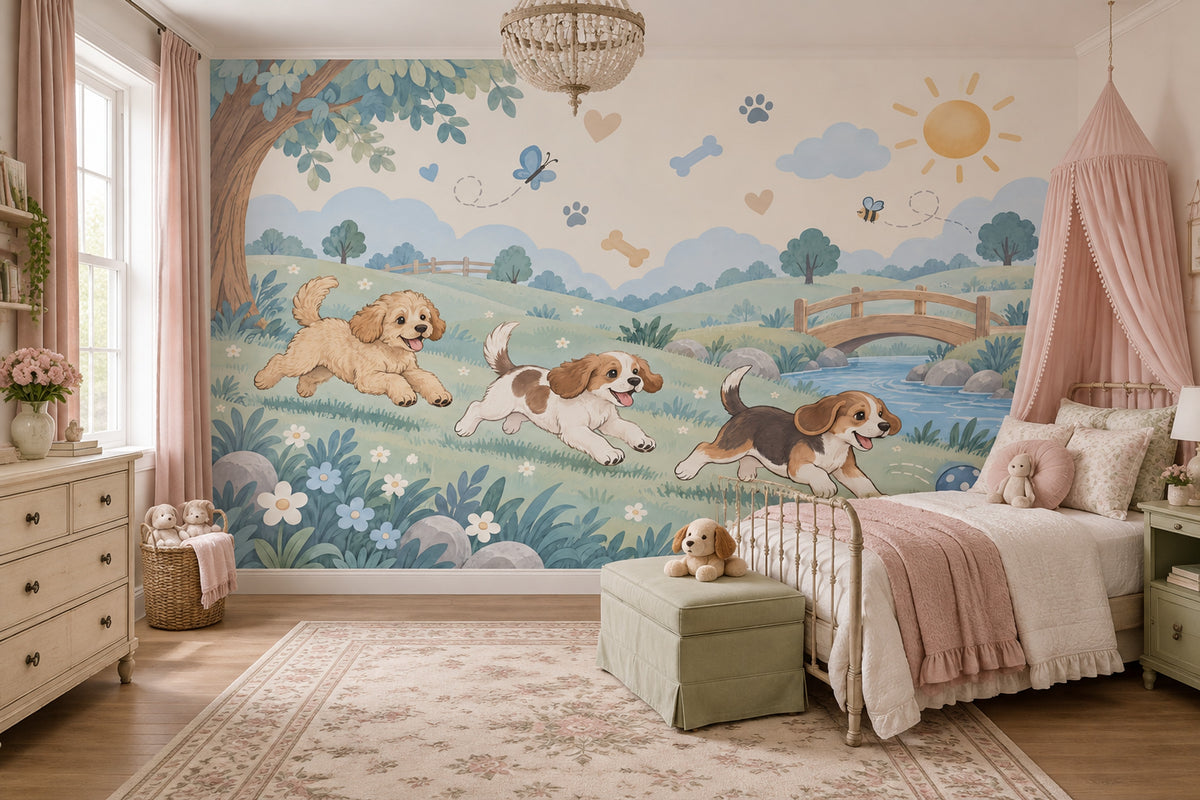 Sevimli Köpekli Poster Duvar Kağıdı Bebek Odası Pastel