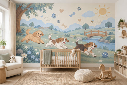 Sevimli Köpekli Poster Duvar Kağıdı Bebek Odası Pastel