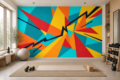Renkli Geometrik Poster Duvar Kağıdı Turkuaz Sarı Salon