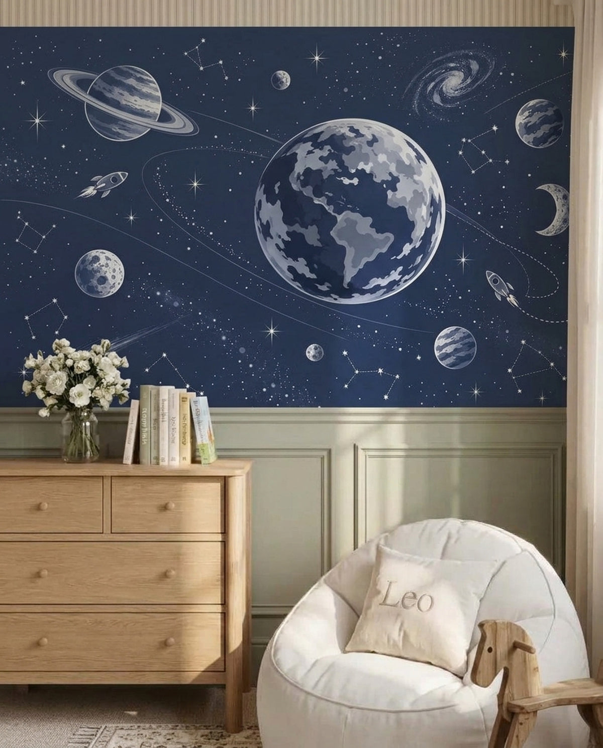 Uzay Gezegenli Poster Duvar Kağıdı Lacivert Çocuk Odası Desenli
