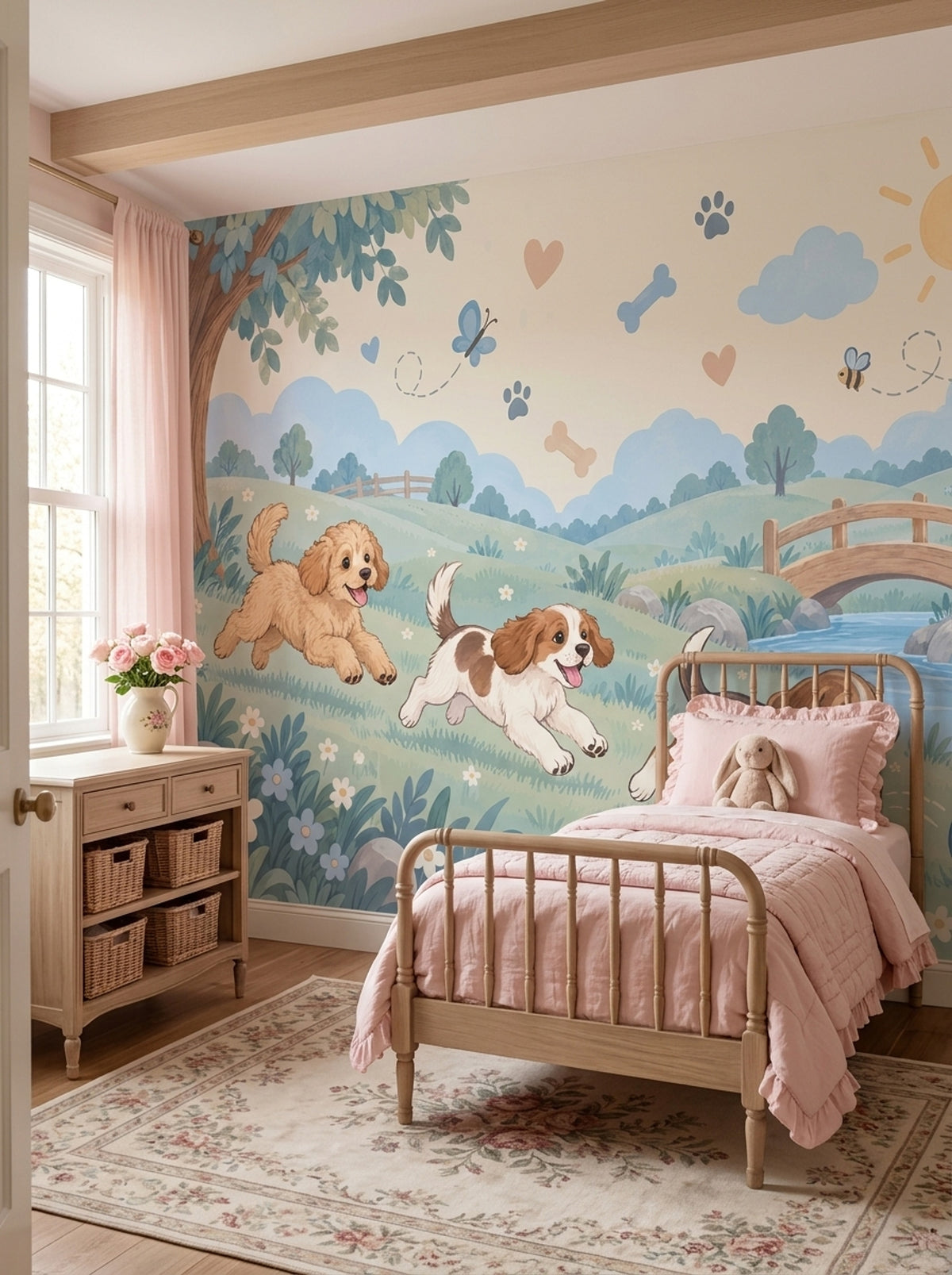 Sevimli Köpekli Poster Duvar Kağıdı Bebek Odası Pastel