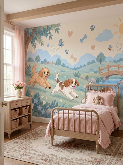 Sevimli Köpekli Poster Duvar Kağıdı Bebek Odası Pastel