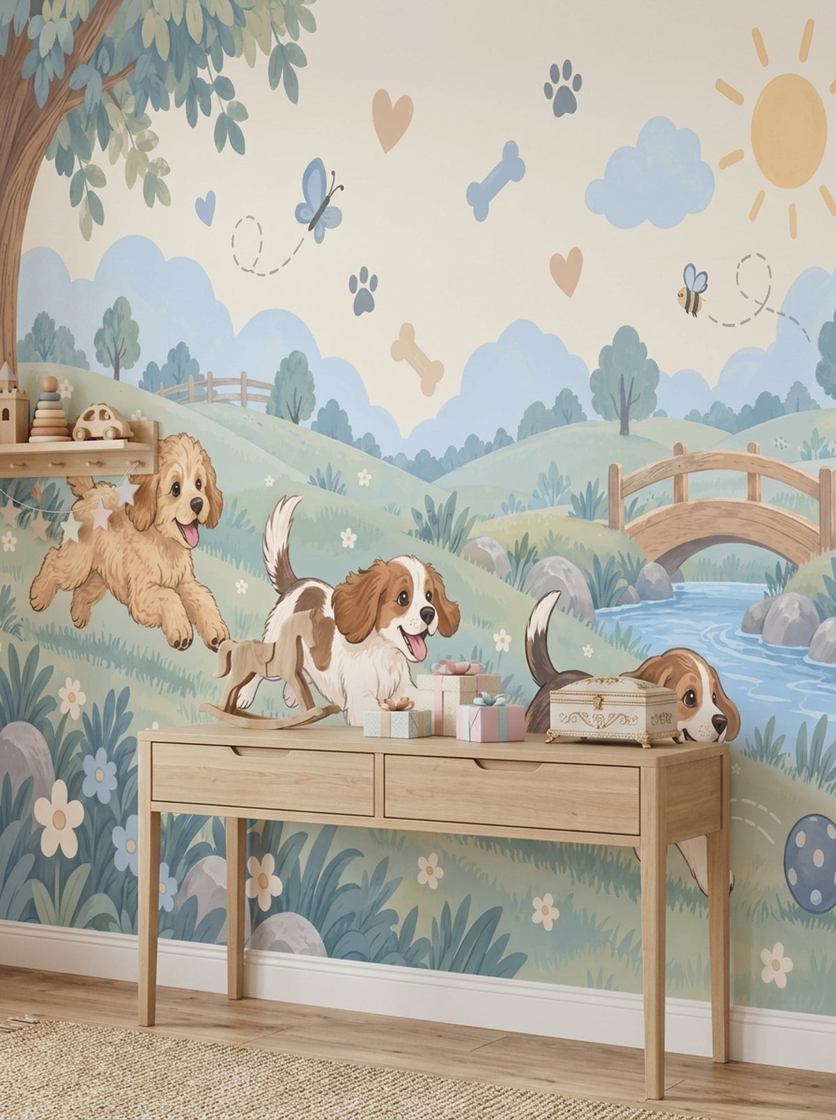 Sevimli Köpekli Poster Duvar Kağıdı Bebek Odası Pastel