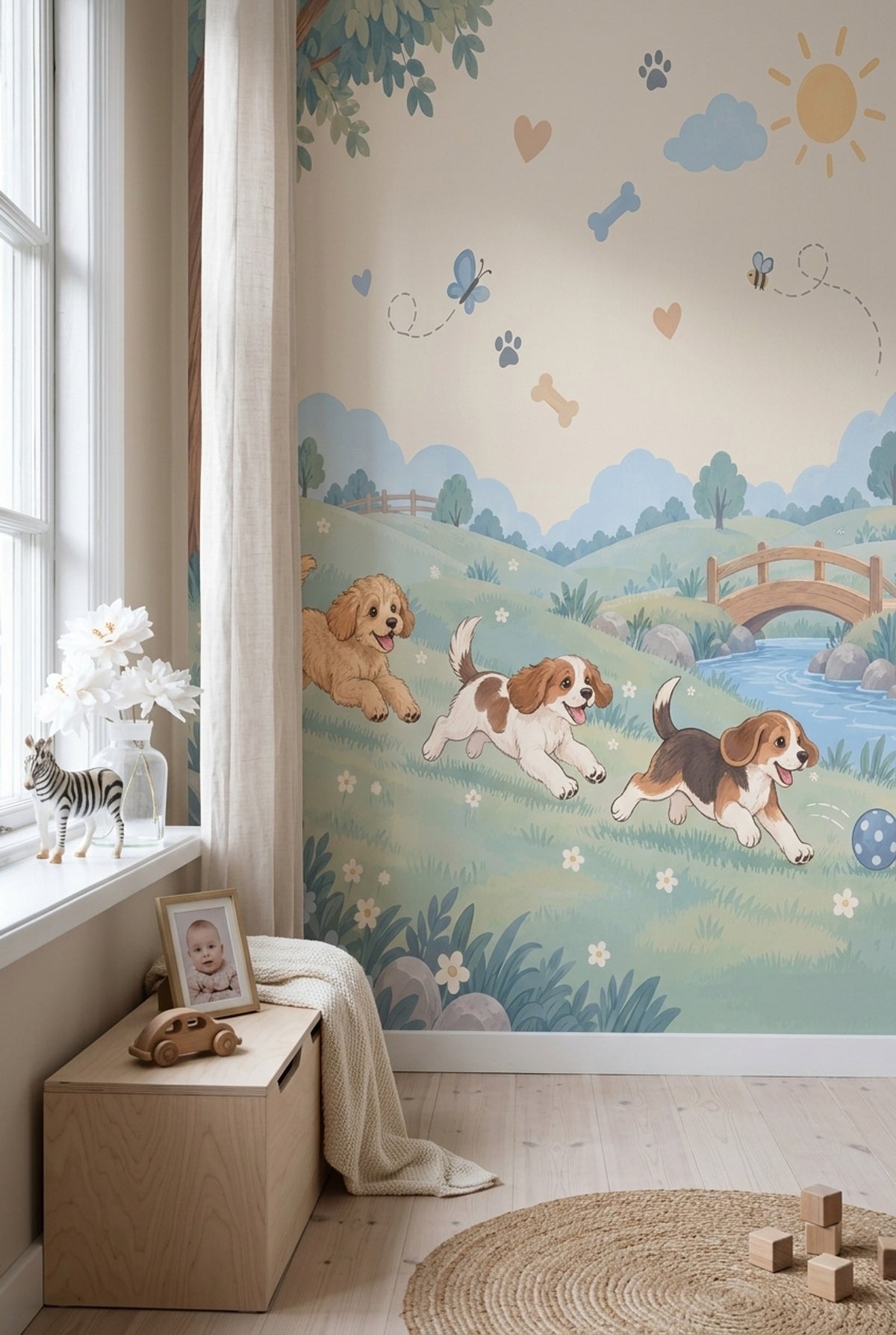 Sevimli Köpekli Poster Duvar Kağıdı Bebek Odası Pastel