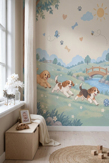 Sevimli Köpekli Poster Duvar Kağıdı Bebek Odası Pastel