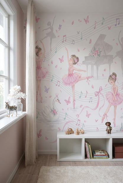 Balerinli Poster Duvar Kağıdı Pembe Çocuk Odası Müzik Temalı