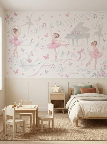 Balerinli Poster Duvar Kağıdı Pembe Çocuk Odası Müzik Temalı