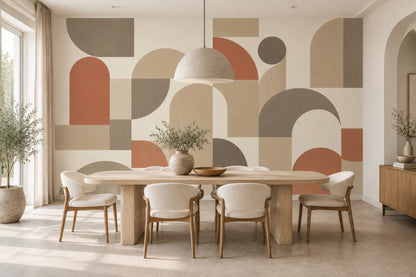 Modern Geometrik Poster Duvar Kağıdı Bej Terracotta Salon Dekoru
