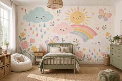 Gökkuşağı Bulutlu Poster Duvar Kağıdı Pastel Çocuk Odası