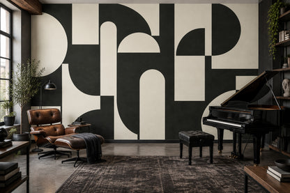 Siyah Krem Geometrik Poster Duvar Kağıdı Modern Salon