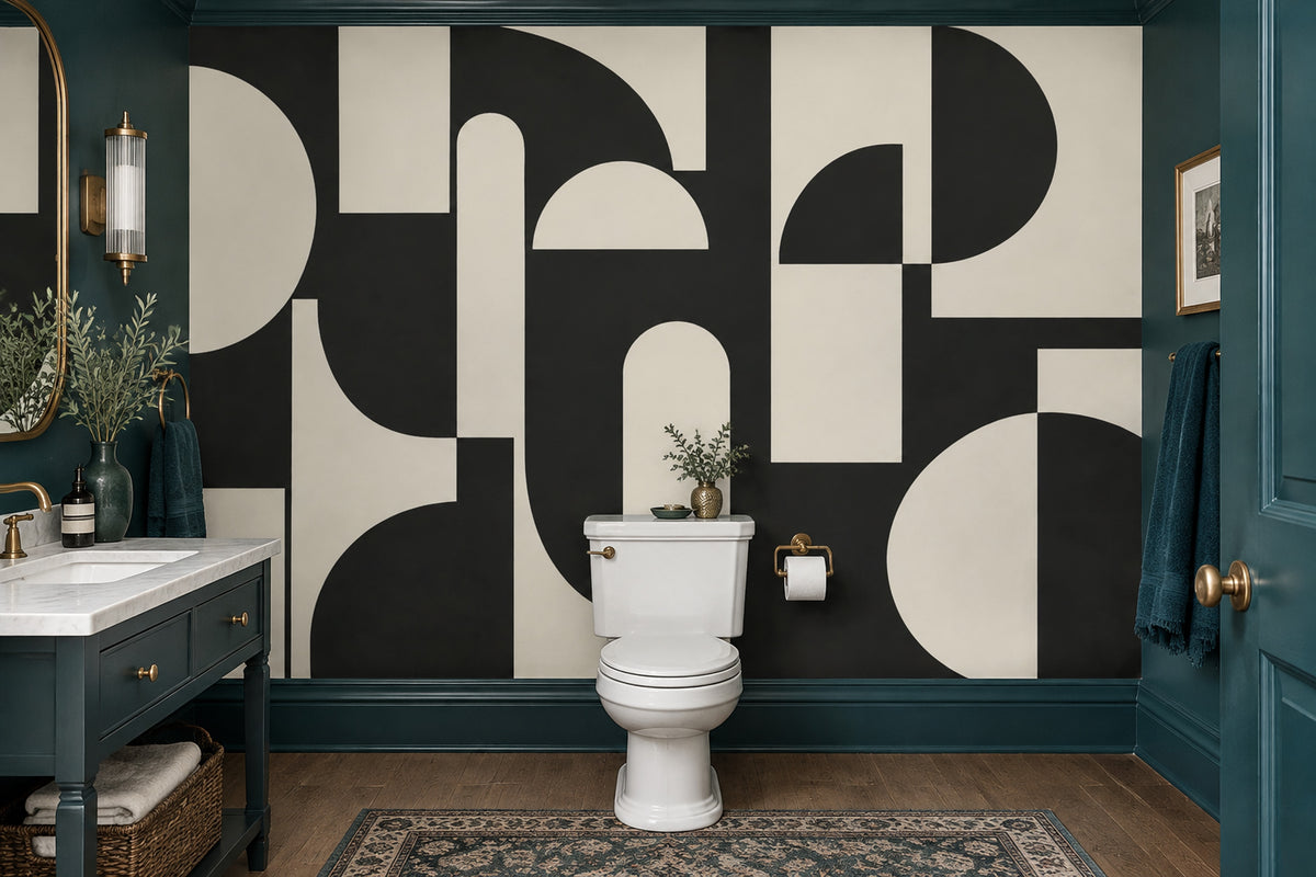 Siyah Krem Geometrik Poster Duvar Kağıdı Modern Salon