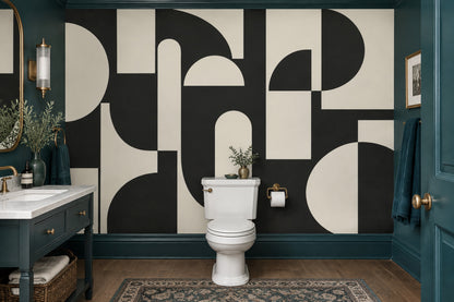 Siyah Krem Geometrik Poster Duvar Kağıdı Modern Salon