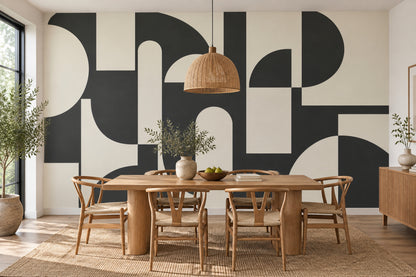Siyah Krem Geometrik Poster Duvar Kağıdı Modern Salon