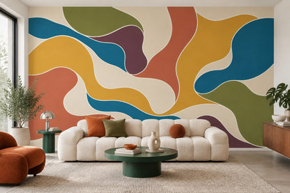 Renkli Dalgalı Soyut Poster Duvar Kağıdı Modern Salon