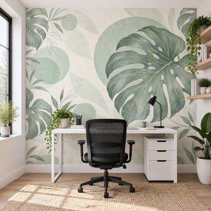 Tropikal Monstera Yapraklı Poster Duvar Kağıdı Yeşil Yatak Odası