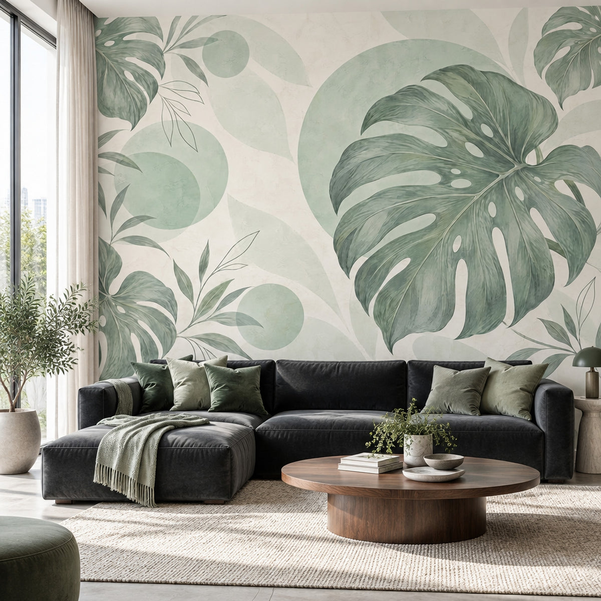 Tropikal Monstera Yapraklı Poster Duvar Kağıdı Yeşil Yatak Odası