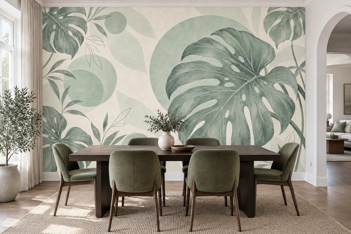 Tropikal Monstera Yapraklı Poster Duvar Kağıdı Yeşil Yatak Odası