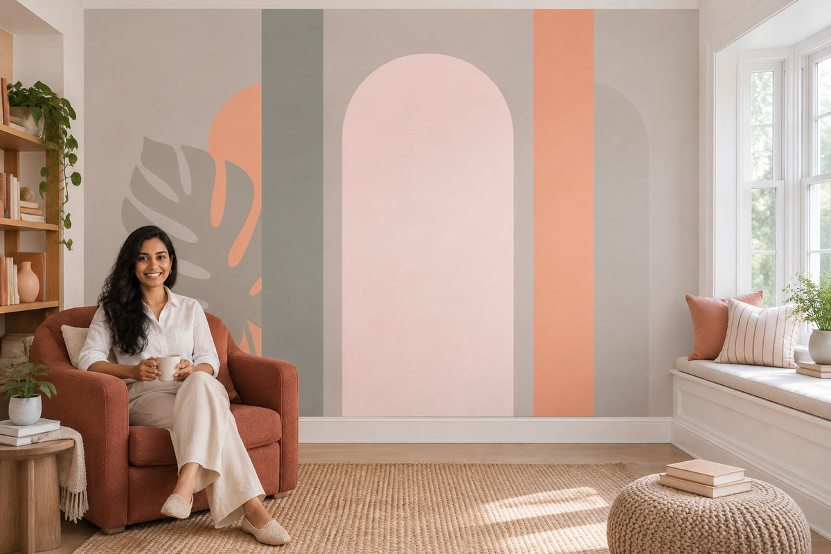 Pastel Geometrik Poster Duvar Kağıdı Pembe Gri Çocuk Odası