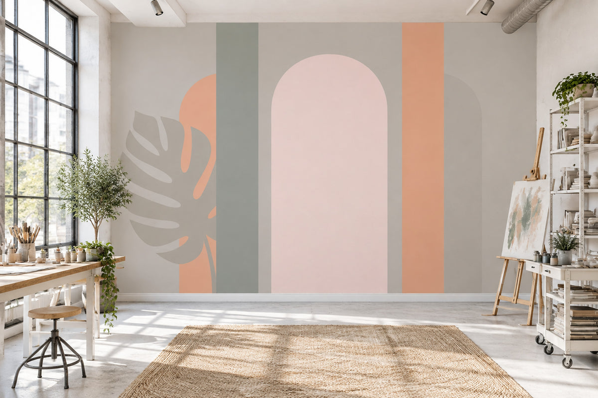 Pastel Geometrik Poster Duvar Kağıdı Pembe Gri Çocuk Odası
