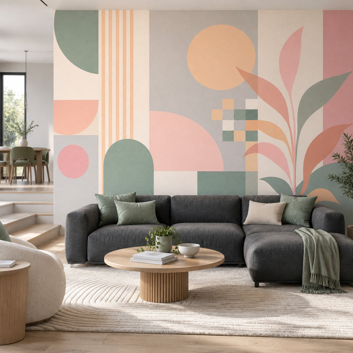 Pastel Soyut Geometrik Poster Duvar Kağıdı Yeşil Pembe Salon