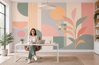 Pastel Soyut Geometrik Poster Duvar Kağıdı Yeşil Pembe Salon