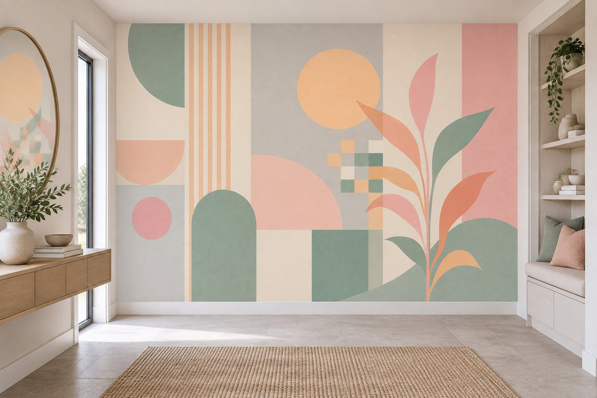 Pastel Soyut Geometrik Poster Duvar Kağıdı Yeşil Pembe Salon