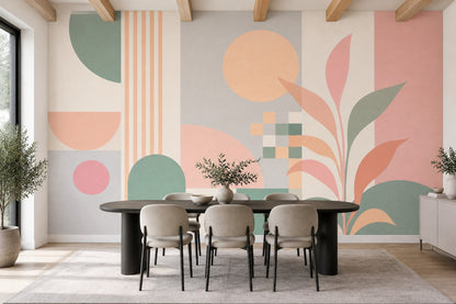 Pastel Soyut Geometrik Poster Duvar Kağıdı Yeşil Pembe Salon