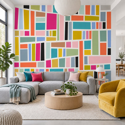 Renkli Geometrik Poster Duvar Kağıdı Modern Salon Duvar Dekoru