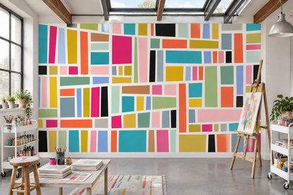 Renkli Geometrik Poster Duvar Kağıdı Modern Salon Duvar Dekoru