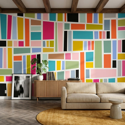 Renkli Geometrik Poster Duvar Kağıdı Modern Salon Duvar Dekoru