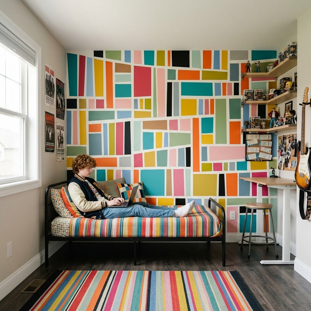 Renkli Geometrik Poster Duvar Kağıdı Modern Salon Duvar Dekoru
