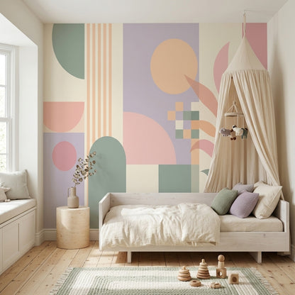 Pastel Soyut Geometrik Poster Duvar Kağıdı Yeşil Pembe Salon