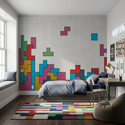 Renkli Tetris Bloklu Poster Duvar Kağıdı Genç Odası