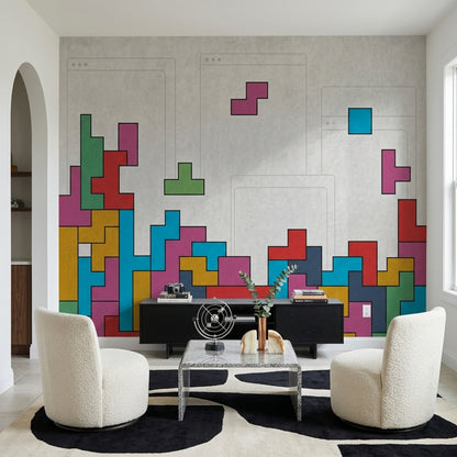 Renkli Tetris Bloklu Poster Duvar Kağıdı Genç Odası