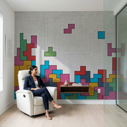 Renkli Tetris Bloklu Poster Duvar Kağıdı Genç Odası