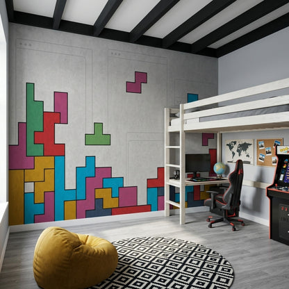 Renkli Tetris Bloklu Poster Duvar Kağıdı Genç Odası
