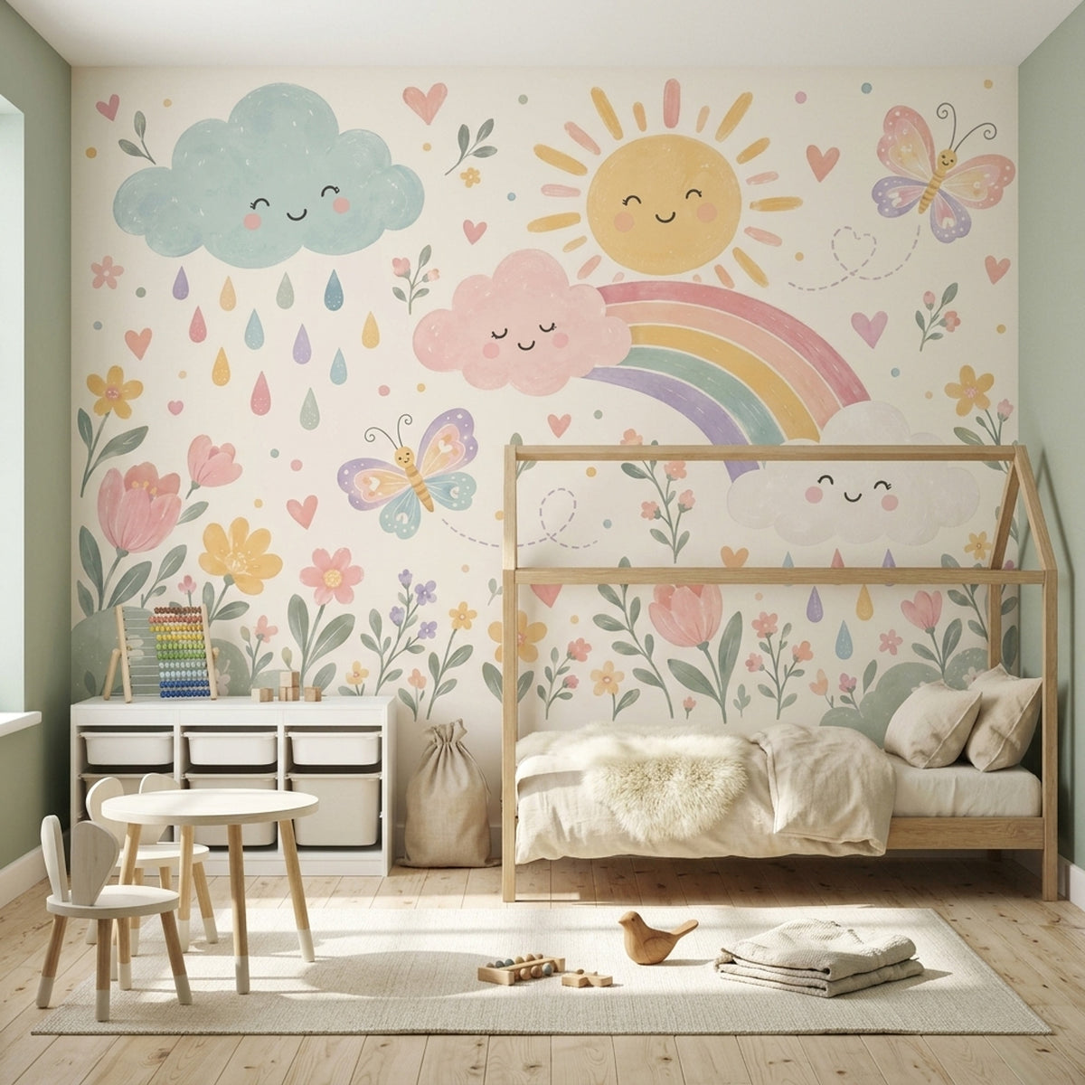 Gökkuşağı Bulutlu Poster Duvar Kağıdı Pastel Çocuk Odası