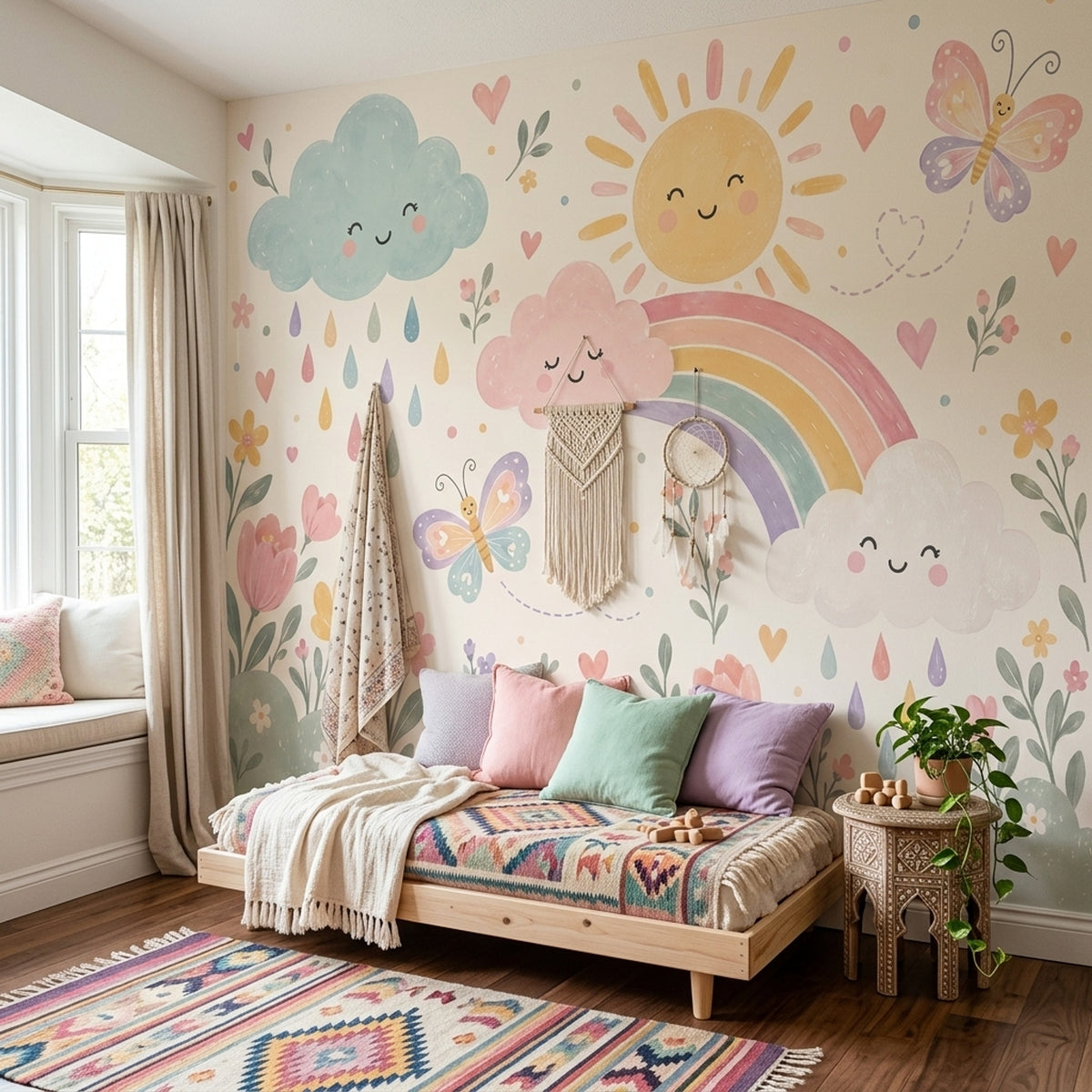 Gökkuşağı Bulutlu Poster Duvar Kağıdı Pastel Çocuk Odası