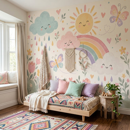 Gökkuşağı Bulutlu Poster Duvar Kağıdı Pastel Çocuk Odası
