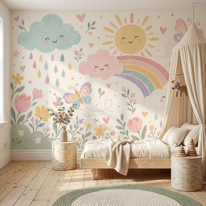 Gökkuşağı Bulutlu Poster Duvar Kağıdı Pastel Çocuk Odası