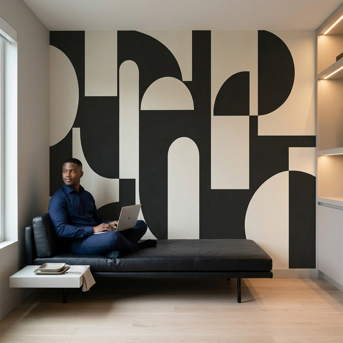Siyah Krem Geometrik Poster Duvar Kağıdı Modern Salon