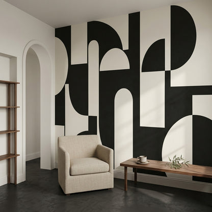 Siyah Krem Geometrik Poster Duvar Kağıdı Modern Salon