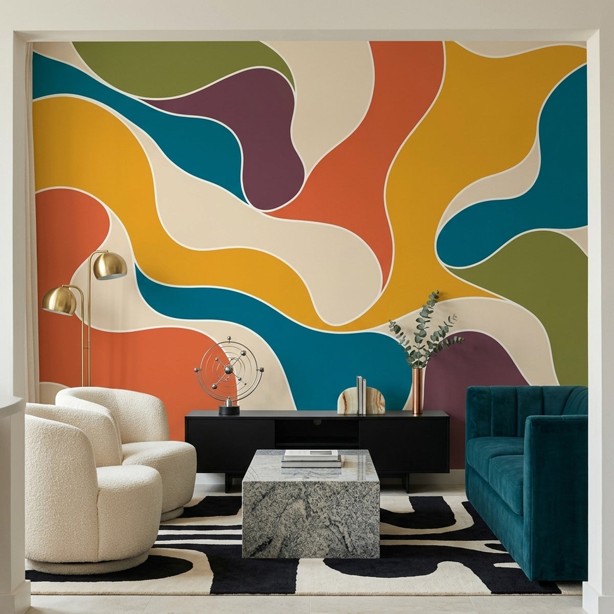 Renkli Dalgalı Soyut Poster Duvar Kağıdı Modern Salon