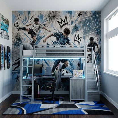 Futbol Temalı Poster Duvar Kağıdı Mavi Graffiti Genç Odası