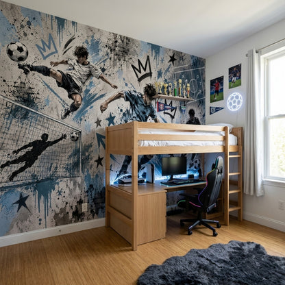 Futbol Temalı Poster Duvar Kağıdı Mavi Graffiti Genç Odası