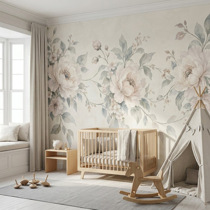 Pastel Şakayık Çiçekli Poster Duvar Kağıdı Krem Salon Duvarı